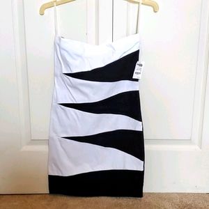Brand new black and white strapless mini dress